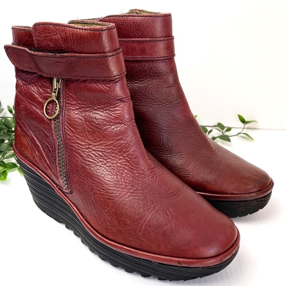 Fly London Yavo Burgundy Leather Ankle 